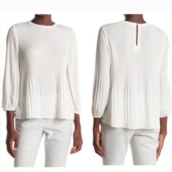 Adrianna Papell Tops - Adrianna Papell White Pleated Georgette Crepe Blouse Size XL